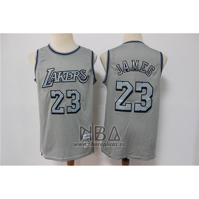 Camiseta Los Angeles Lakers Lebron James NO 23 Mitchell & Ness 1996-97 Gris